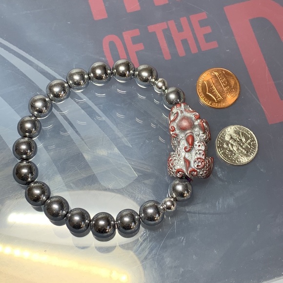 HEMATITE + CINNABAR NATURAL BRACELET size 7” - Picture 6 of 12